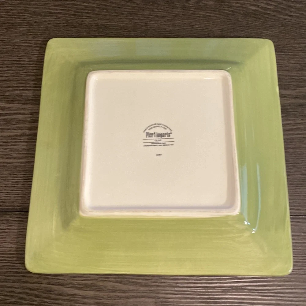 Pier1 Imports Olive serving plate. 11” x 11”. Green with olive design.